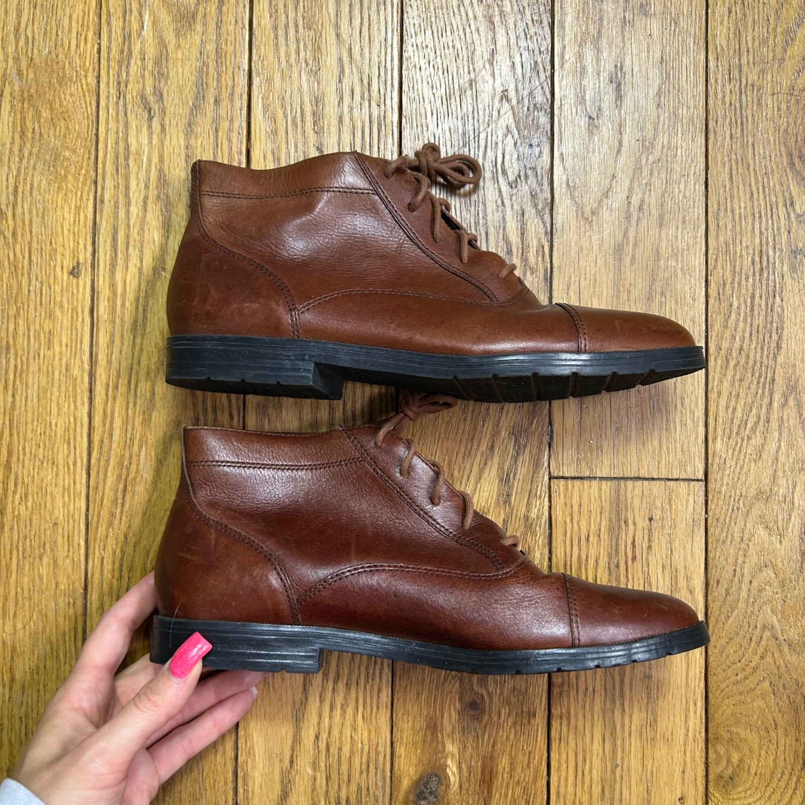 Tootsies Vintage Brown Leather Lace Up Cap Toe Ankle Boots Musket Womens 8.5